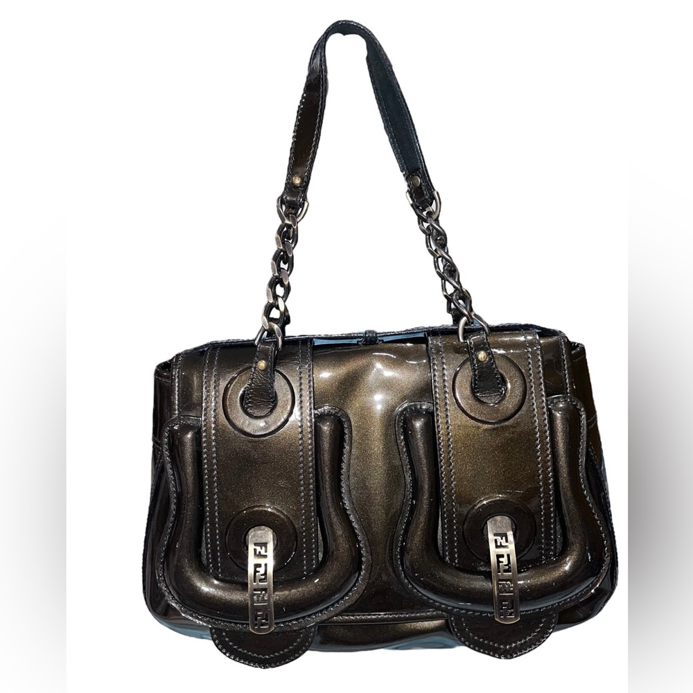 Authentic Fendi Brown Patent Leather B. Shoulder Bag